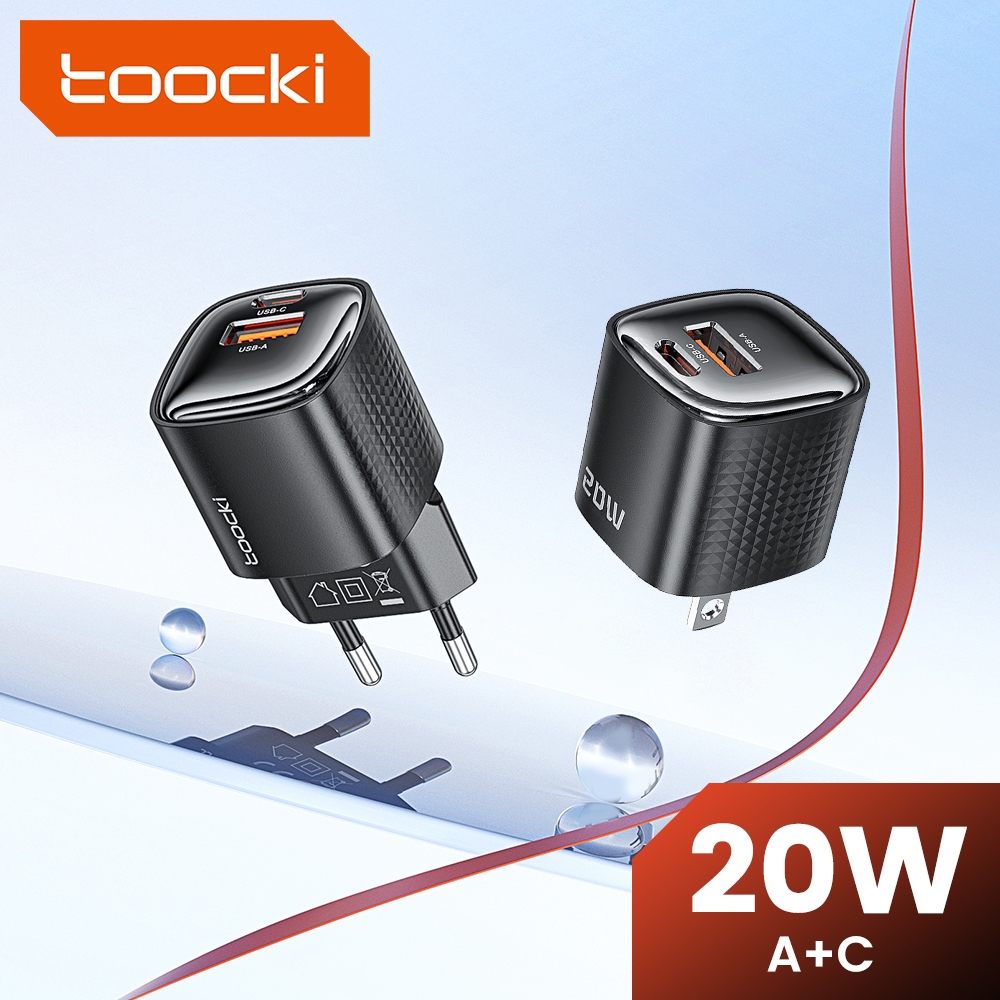 Toocki 20W Mini GaN USB C Charger พอร์ตคู่ประเภท C + USB Fast Charging Travel Wall Adapter สําหรับ Samsung Galaxy S23 S22 Xiaomi แท็บเล็ตแล็ปท็อป