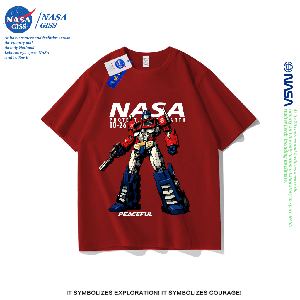 NASA เสื้อยืดชายหญิงแขนสั้น สตรีทฮิปฮอป summer nasaTransformers พิมพ์ลาย คอตตอน คอกลม หลวมและระบายอากาศ - รูปที่ 2