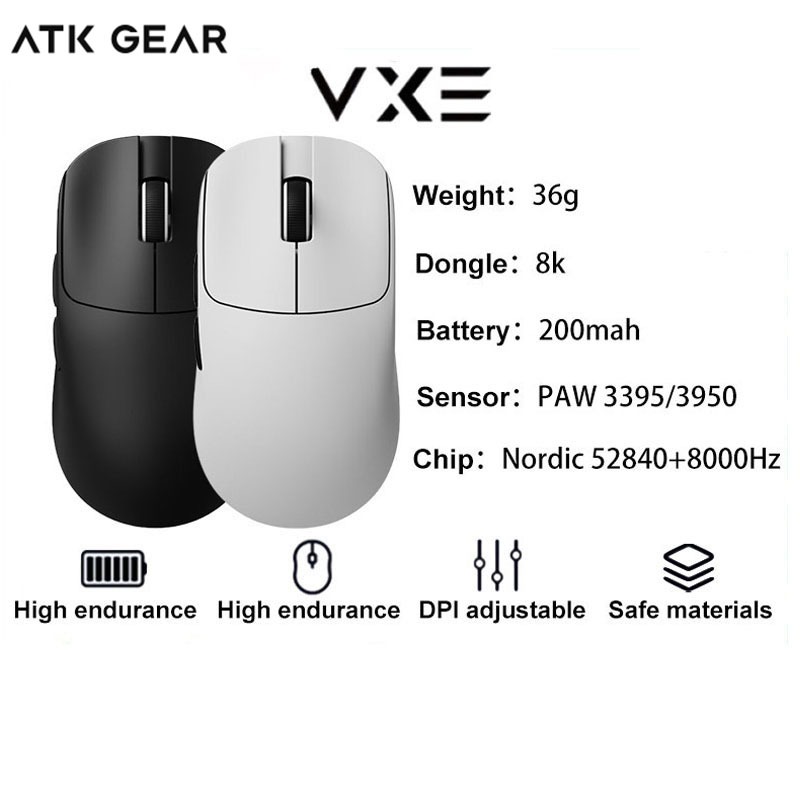 ATK GEAR Vxe MAD R/R MAJOR เมาส์สําหรับเล่นเกมสองโหมดไร้สาย PAW3395/3950 รองรับแบบมีสาย/ไร้สาย 8k