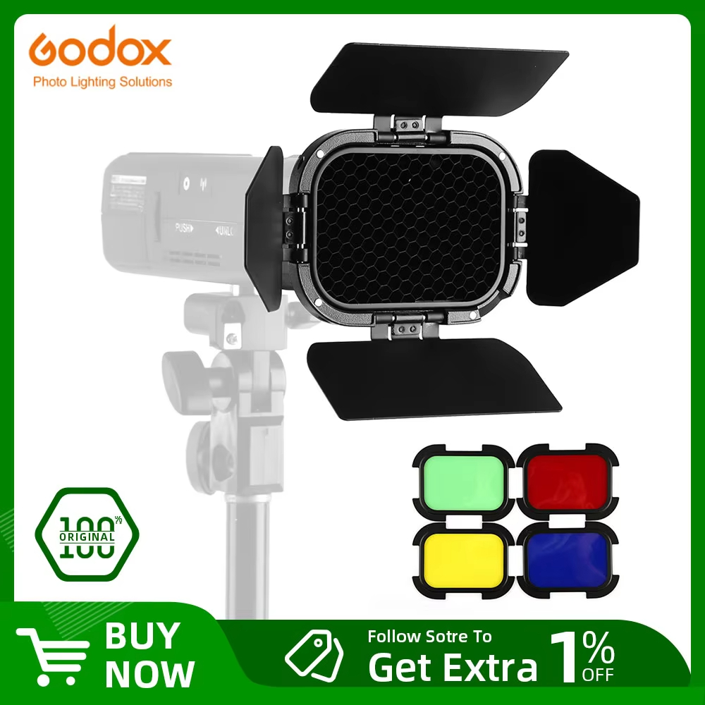 Godox BD-07 BD-07 II Barn ประตู 4 ตัวกรองเจลสีที่ถอดออกได้รังผึ้งตารางสําหรับ Godox AD200 AD200PRO A
