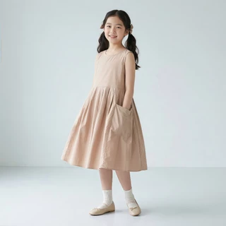 B&R Kids【ชุดเดรสเด็กผู้หญิง】ส่งจากไทย ชุดเดรสสีเรียบแฟชั่น ไร้แขน สไตล์เกาหลี น่ารัก ผ้าฝ้ายนุ่ม ใส่สบาย