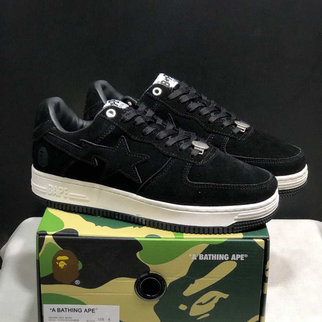 Bape Sta รองเท้าบอร์ดลําลองตัดต่ําที่ทนต่อการสึกหรอและสะดวกสบาย: สีดํา