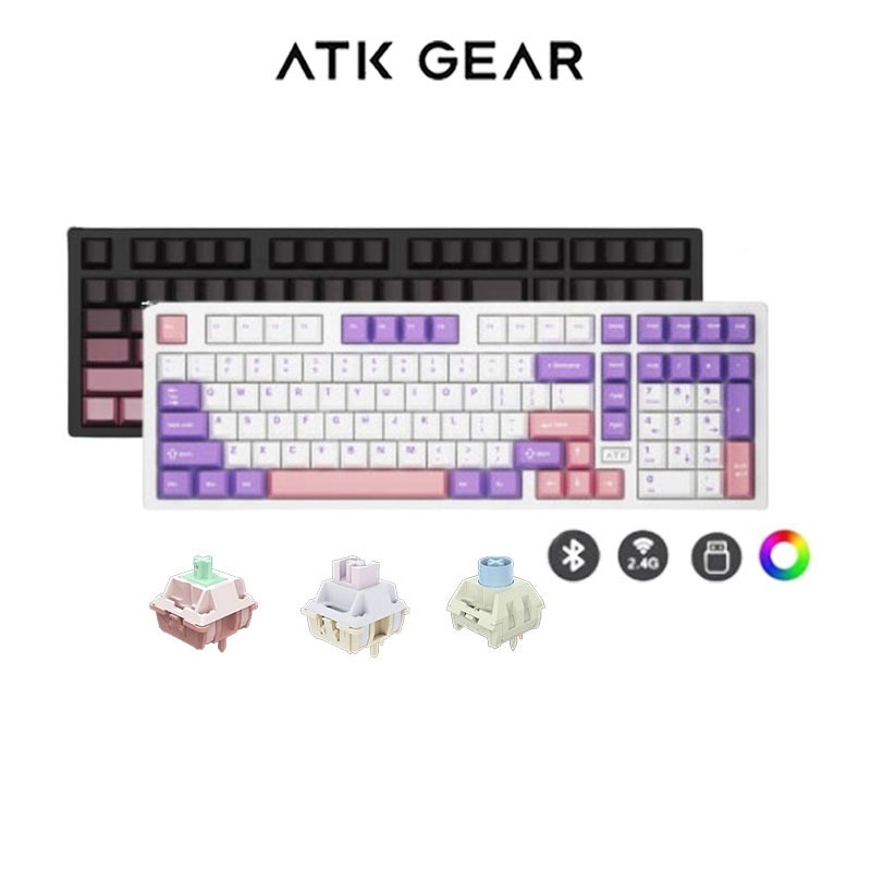 ATK GEAR V100 คีย์บอร์ดเชิงกลสําหรับเล่นเกมกึ่งอะลูมิเนียมแบบถอดเปลี่ยนได้สามโหมด