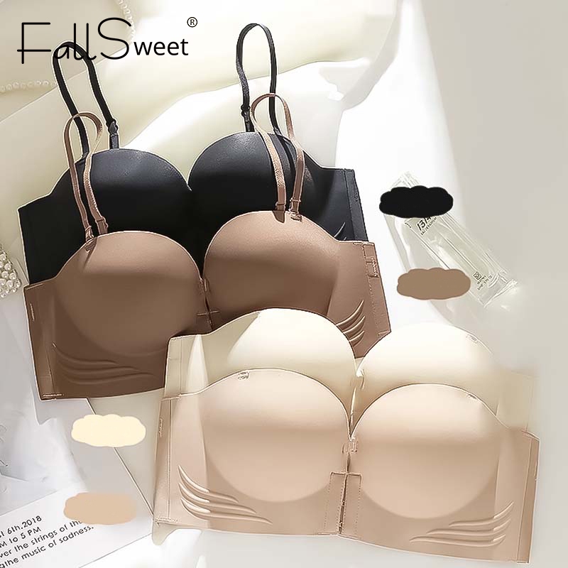 FallSweet 1/2 ชิ้น 3 ซม.หนาปิดด้านหน้า Bras สําหรับผู้หญิง Strapless Push Up ชุดชั้นในที่มองไม่เห็นไร้สาย Anti-slip Intimate ชุดชั้นใน - รูปที่ 4
