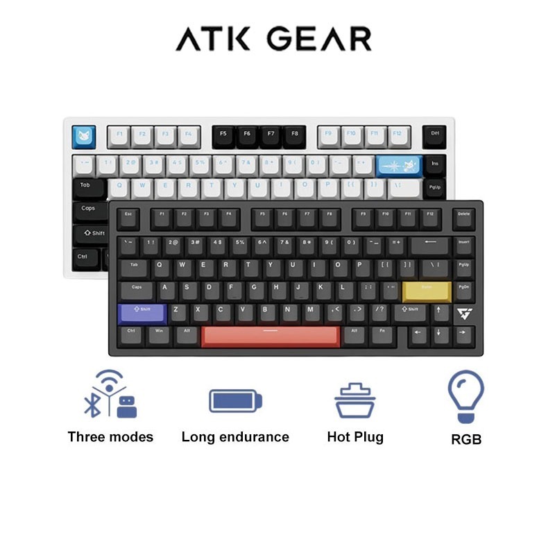 ATK GEAR V75X ไร้สายสามโหมดเต็มคีย์ Hot Plug RGB Backlit Mechanical Keyboard