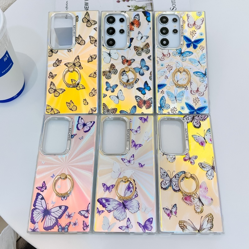 เคสผีเสื้อพร้อมแหวนโลหะสําหรับ Samsung S24Ultra S22Ultra S23Plus S23Ultra S24 A15 A54 A34 ป้องกันฝาค