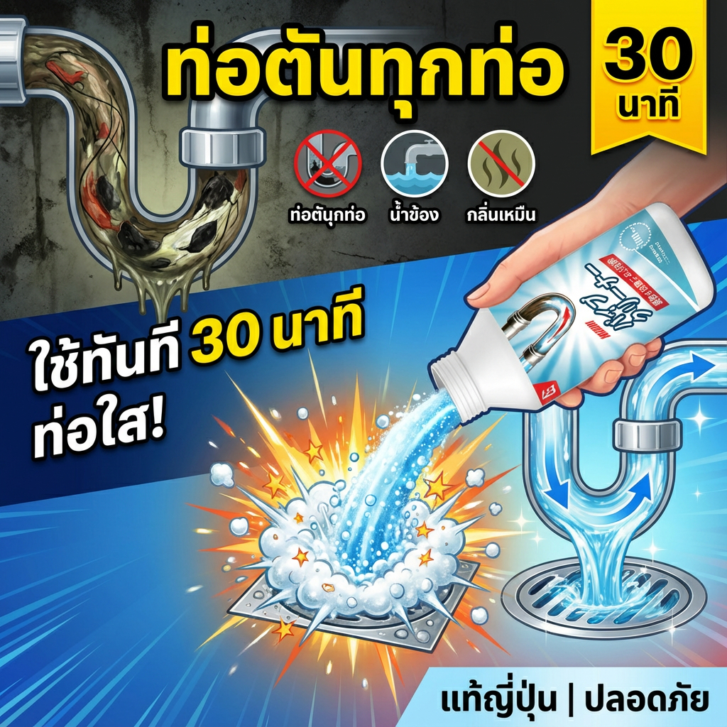 แรงทะลวงสุดๆ น้ำยาล้างท่อตัน น้ำยาท่อตัน ผงสลายท่อตัน แก้ปัญหา 510ml สลายคราบไขมันอ่างล้างจาน