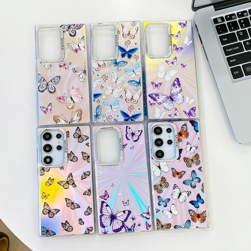 ผีเสื้อเคสโทรศัพท์สําหรับ Samsung S24Ultra S22Ultra S23Plus S23Ultra S24 A15 A54 A34 กรณีแหวนขาตั้ง