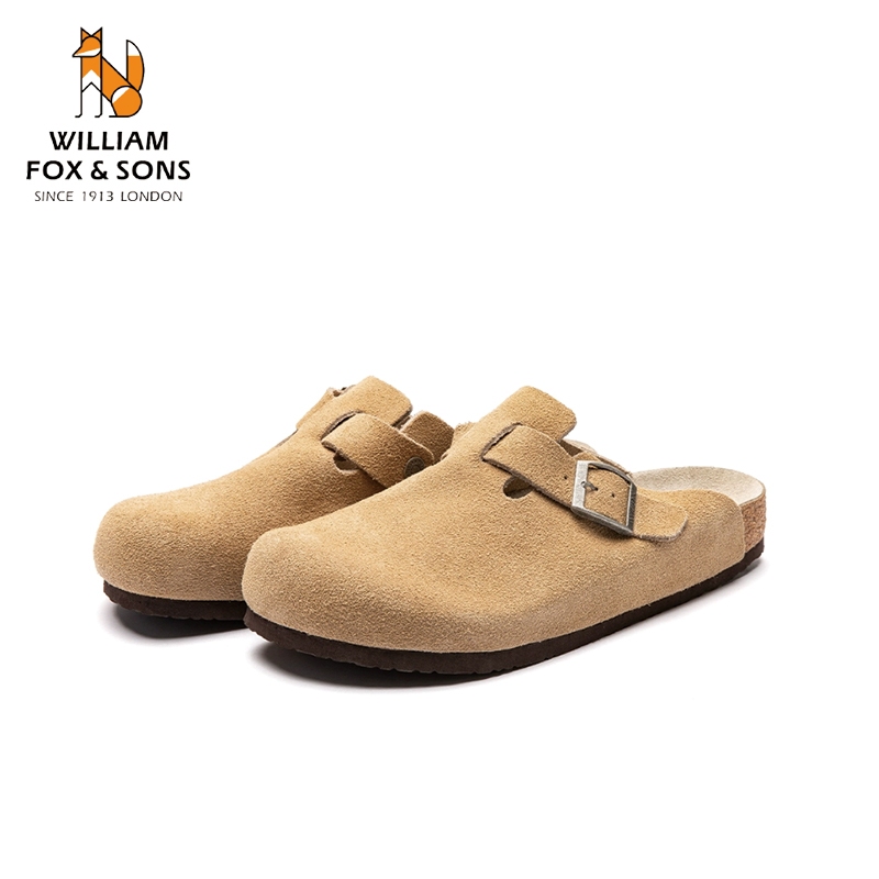 WILLIAM FOX&SONS รองเท้าแตะคอร์กรองเท้าสบาย ๆ ของผู้ชายรองเท้ากึ่งหุ้มขี้เกียจรองเท้าผ้าคลุมรองเท้า Boodles