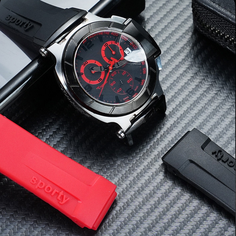 สายนาฬิกาซิลิโคนสําหรับ Tissot T-race Racing Series T048 สายนาฬิกาซิลิโคนอ่อนกีฬายางหัวเข็มขัดพับสายรัดข้อมือ 21 มม.สร้อยข้อมืออุปกรณ์เสริม