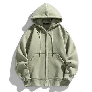 เสื้อฮู้ดทรงหลวมสีทึบแบบอเมริกันเสื้อฮู้ดมีฮู้ดมีซิปลําลองสํ…