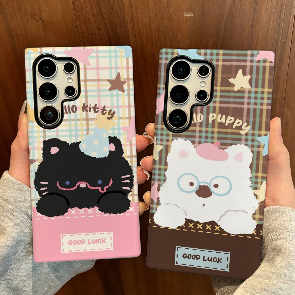 เคสป้องกันลายสุนัขและแมวลายสก๊อตเข้ากันได้กับเคสโทรศัพท์ Samsung SU22U S23 Plus S23FE S24 S25 Plus A55 A56 A36