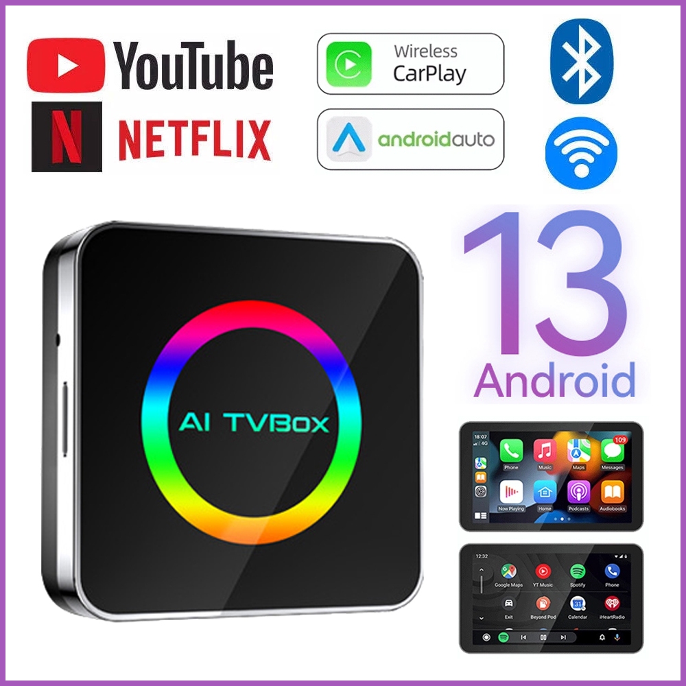 3 in 1 Carplay AI box วิดีโอรถยนต์ Ai box wireless Carplay + อะแดปเตอร์ Android Auto Apple Carplay d