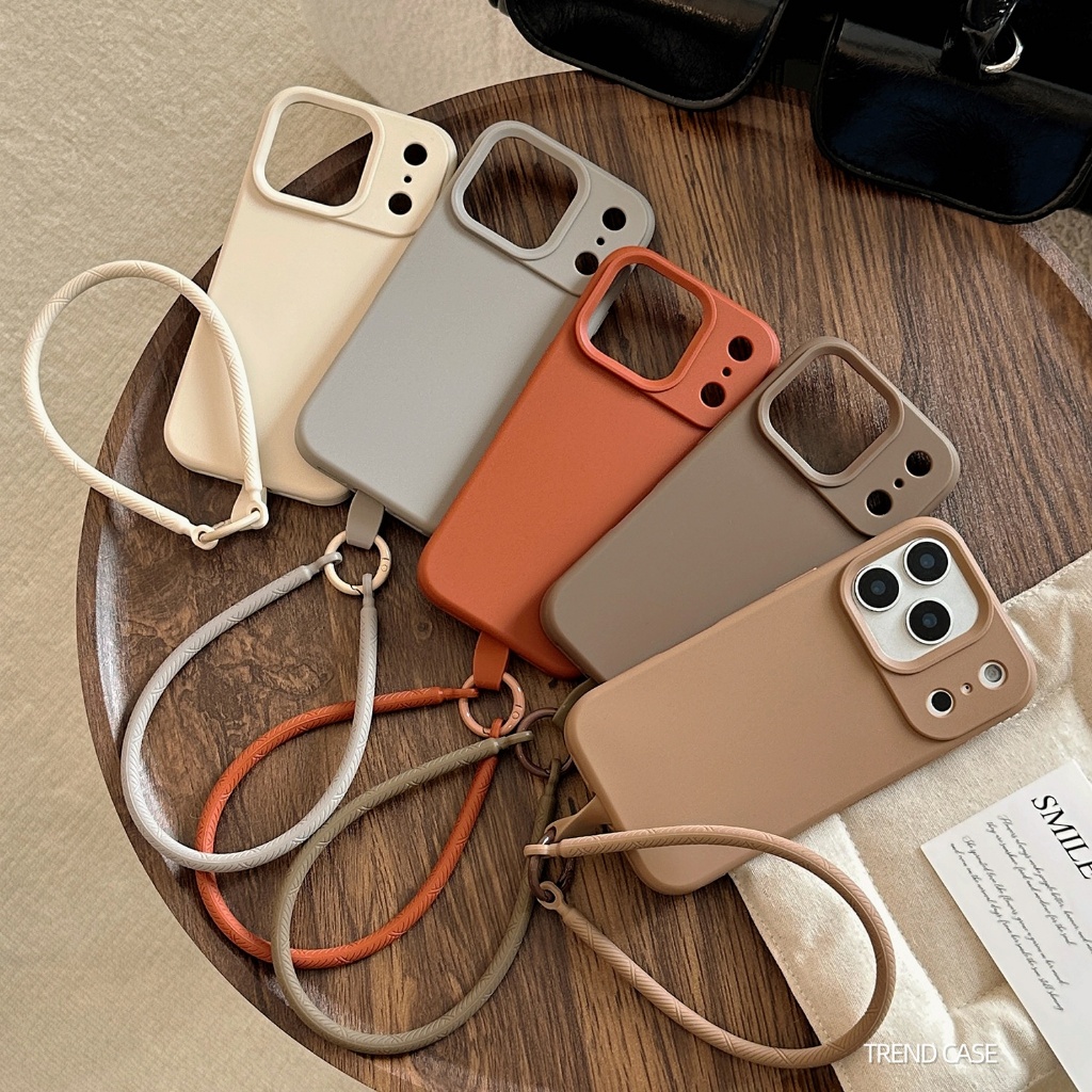 มีสไตล์สีทึบซิลิโคนกันกระแทกเคสโทรศัพท์สําหรับiPhone 11 12 13 14 15Promax 16 17 Pro Max Simple Coverสร้อยข้อมือ – โปรปัง