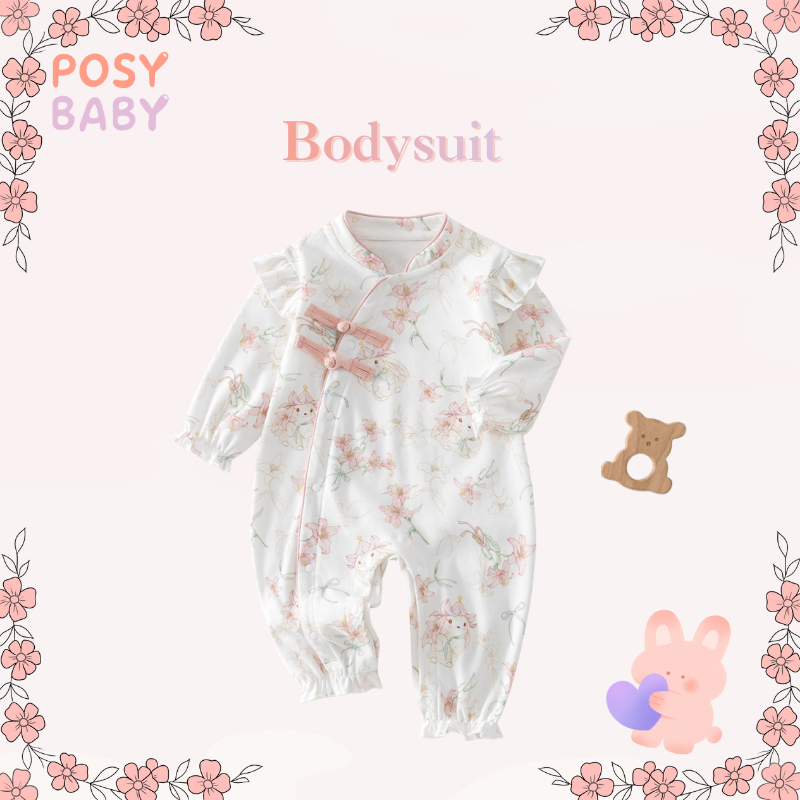 POSY BABY บอดี้สูทเด็กหญิง สไตล์จีน ลายกระต่าย 0-1 ขวบ ผ้าฝ้าย 100% (Chinese Style Bodysuit)