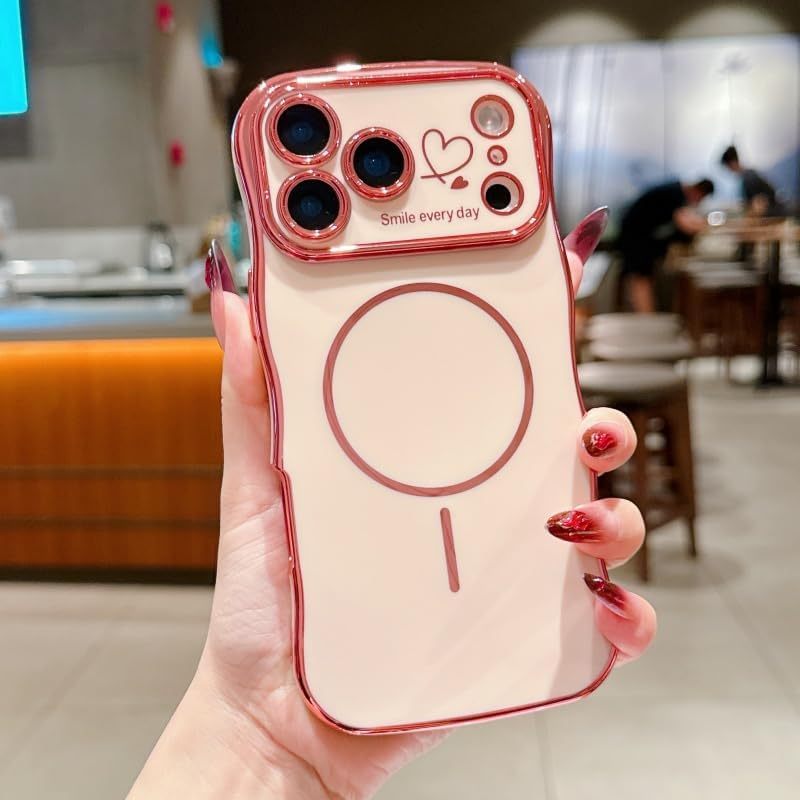 นุ่มสําหรับ iPhone 17 air 16 Plus 15 14 13 12 11 Pro Max กรณีน่ารัก Wave กรอบ Curly Shape Love Hearts ชุบ Stong แม่เหล็กกันกระแทกกันชน