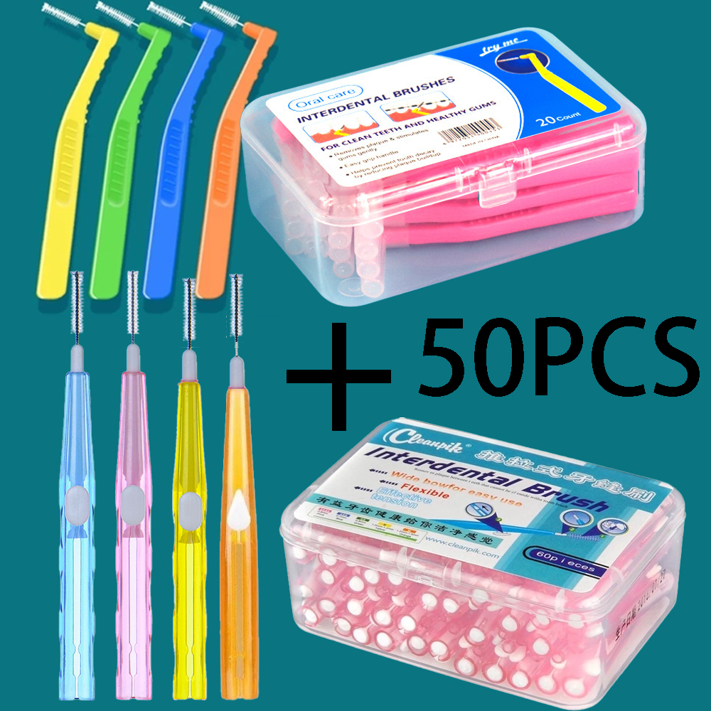 สุดยอดคอมโบ 50 ชิ้น: แปรงซอกฟันสองประเภท (รูปร่าง L & I)  | ชุดดูแลฟันครบชุดสําหรับทุกช่องว่างแปรงสีฟันสําหรับทําความสะอาดในระหว่างฟันจัดฟัน
