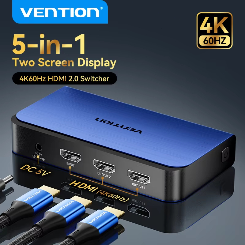 Vention HDMI 2.0 Switcher 4K 60Hz สวิตช์ที่รองรับ HDMI 1 ใน 2 Ou จอภาพ HDMI 2.0 Splitter