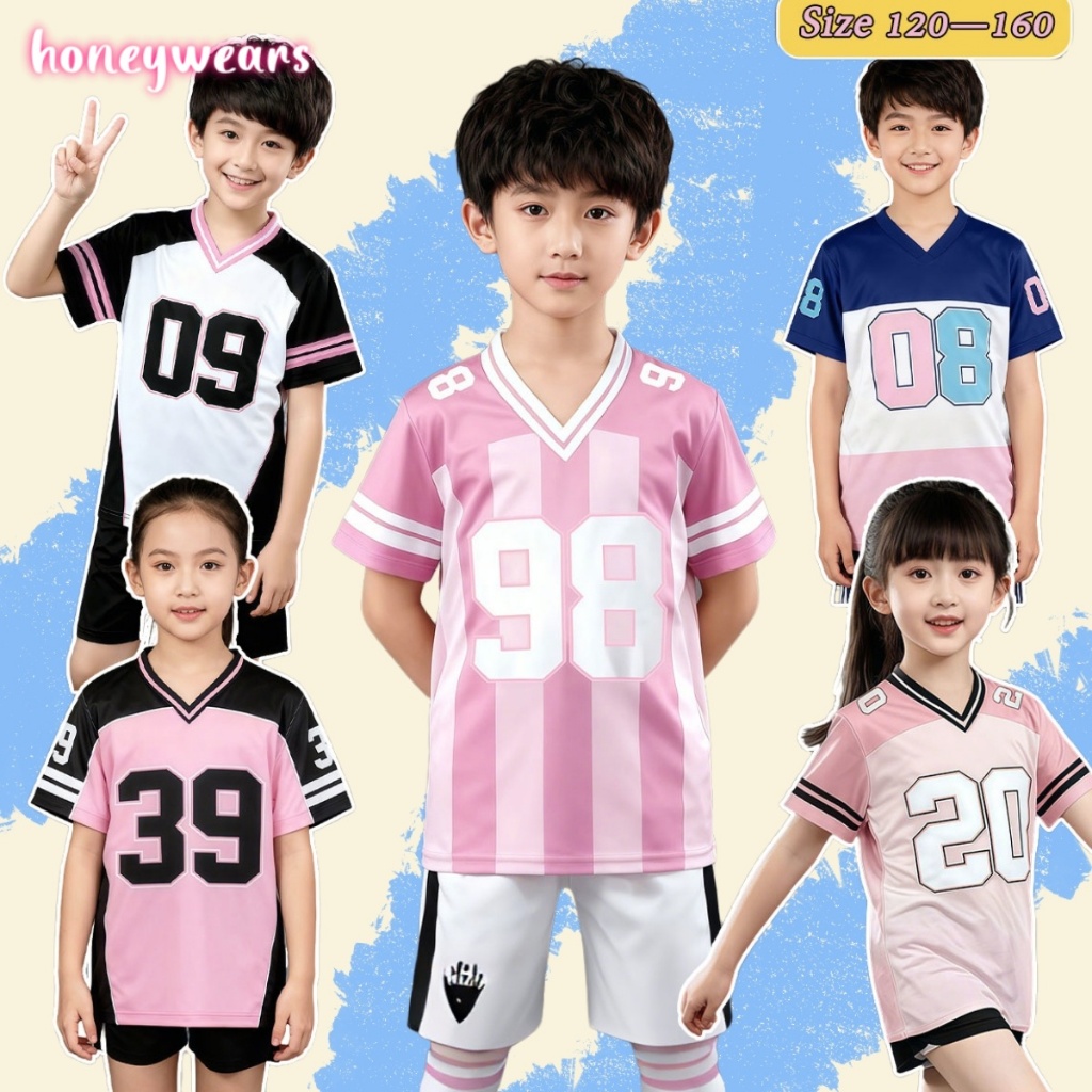 honeywears⚡พร้อมส่ง⚡เสื้อยืดแขนสั้นเด็ก เสื้อกีฬา แห้งเร็ว พิมพ์ลายแฟชั่น นุ่ม สบาย สีสวย หลายสีให้เลือก เหมาะสำหรับเด็กผู้ชายและเด็กหญิง ไซส์ 120-160