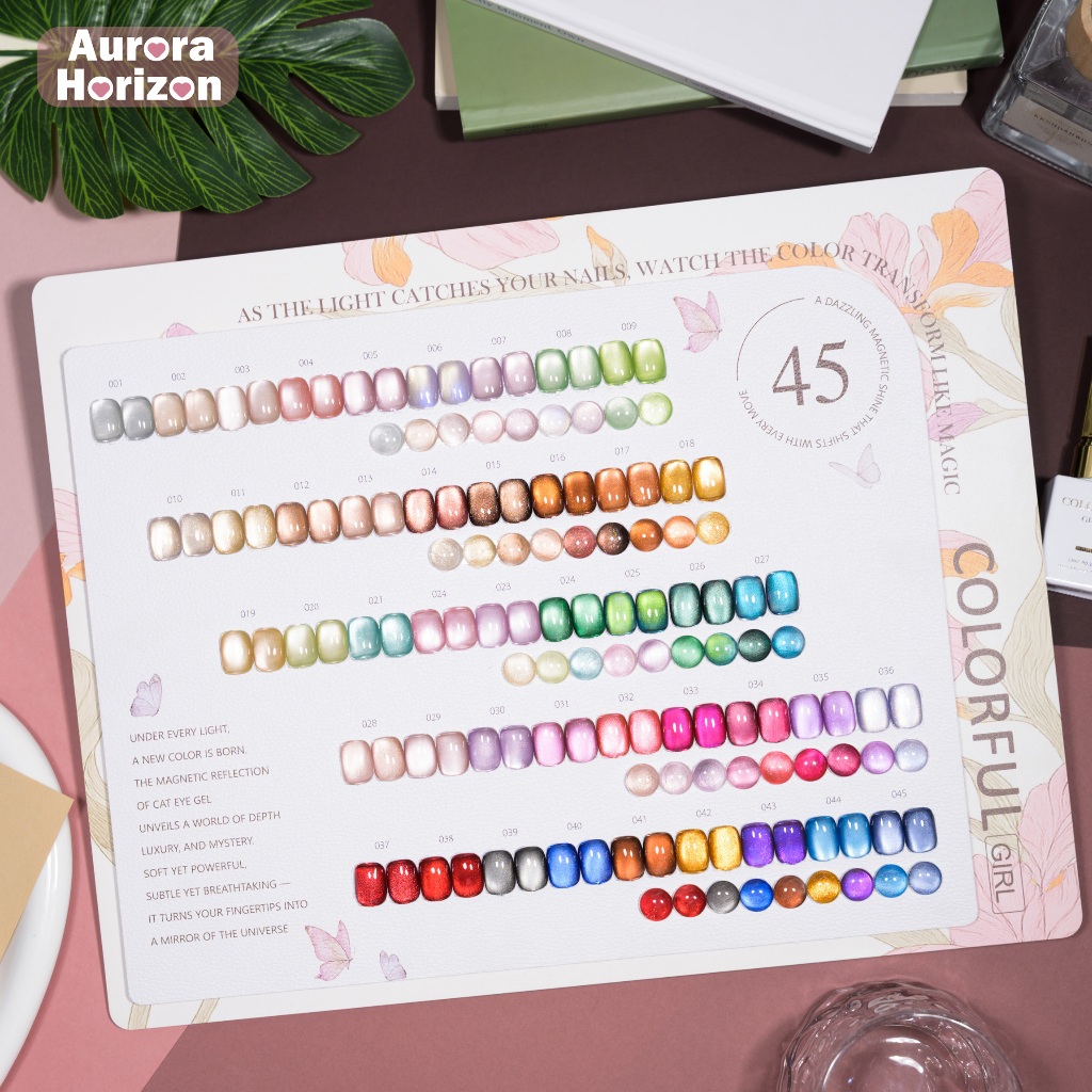 【พร้อมส่งในกรุงเทพฯ】สีเจล ยกเซต 45 สี สีเจลแคทอายเนื้อซาติน + สีเจลแคทอายลูกแก้วCOLORFUL GIRL 45 สี ✨  ครบเซ็ต Cat Eye ติดทนนาน เงางามประกายหรูหรา  แถมฟรีชาร์ทสี(ทามาให้แล้ว พร้อมใช้งาน)