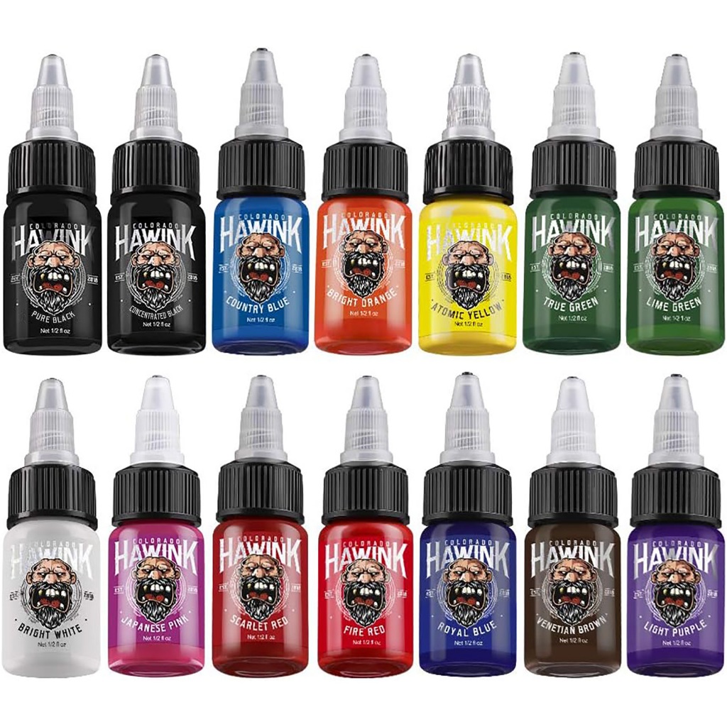 HAWINK 7/14 สี Professional Tattoo Ink ชุด 15ml (1/2oz) เม็ดสีถาวรอุปกรณ์แต่งหน้าและ Body Art เครื่องมือสําหรับศิลปินสัก