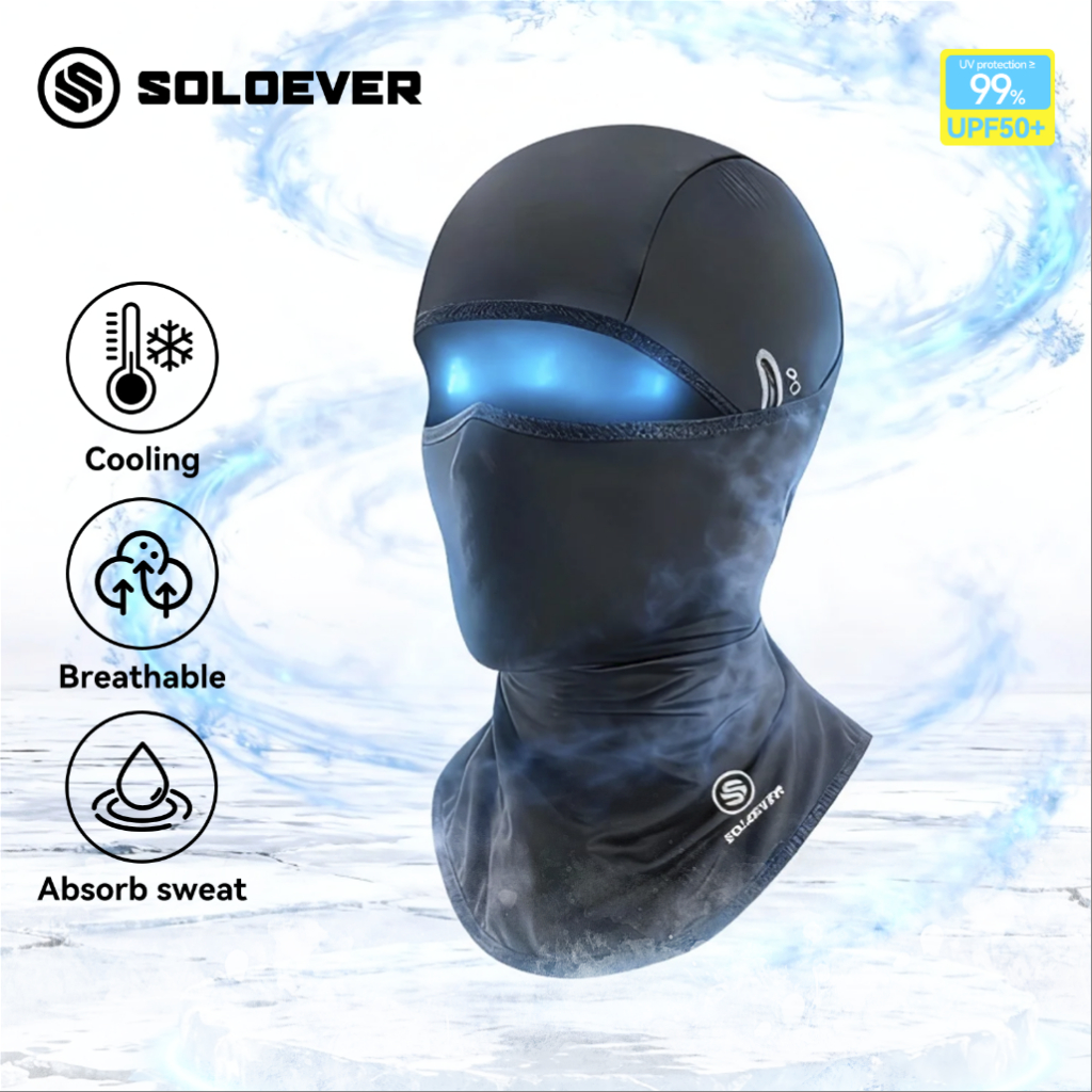 SOLOEVER Balaclava กันแดด.UPF50+, ผ้าไหมน้ำแข็งแห้งเร็ว สำหรับปั่นจักรยานและกิจกรรมกลางแจ้ง