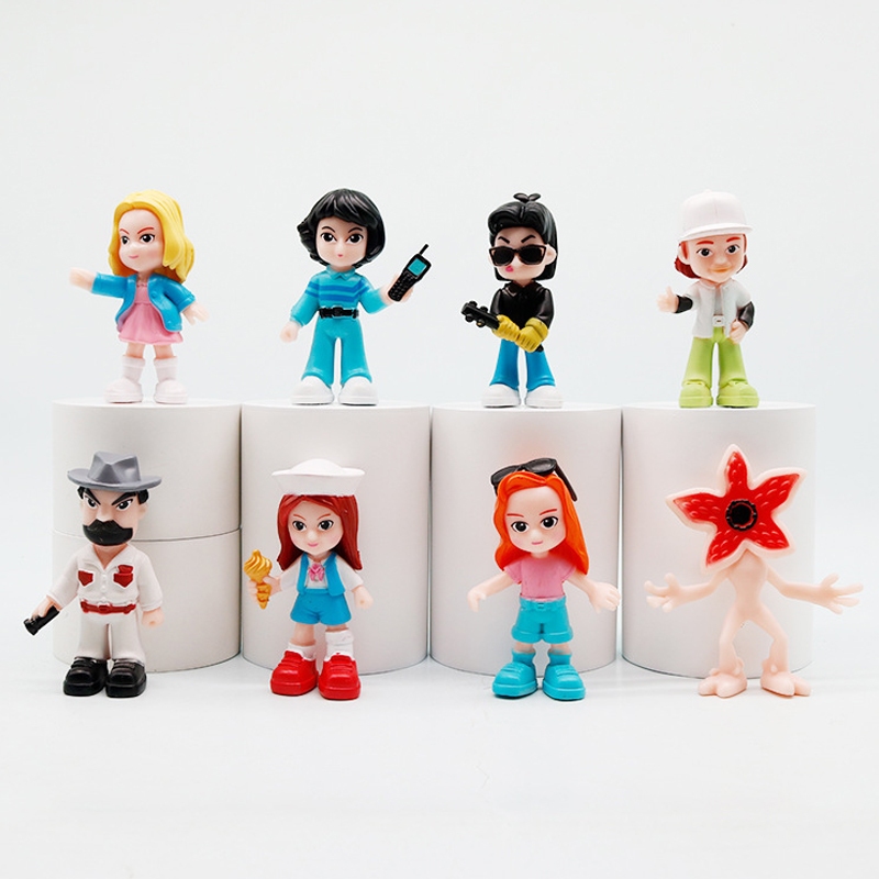 8 ชิ้น/เซ็ต 8.5 ซม.คนแปลกหน้าอะนิเมะรูป Mike Wheeler Eleven จะ Byers Rafflesia Corpse ดอกไม้รุ่น Q P