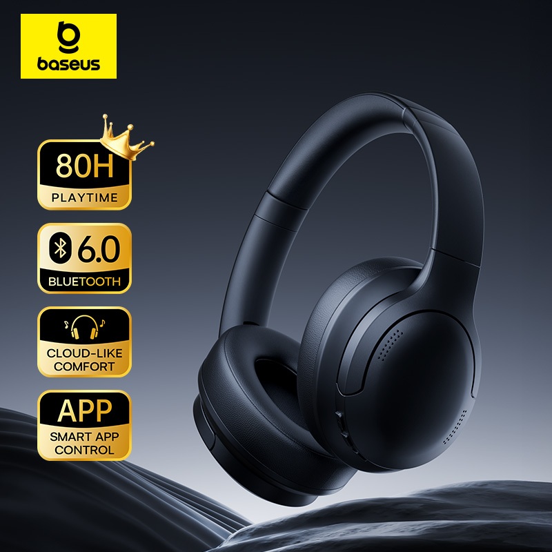 Baseus Bass BH1 Lite หูฟังครอบหูไร้สาย Bluetooth 6.0 ไดรเวอร์ 40 มม. Super Bass เล่นได้นาน 80 ชม. ENC คุยชัด ควบคุมผ่านแอป