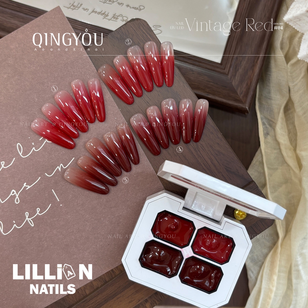 ✨พร้อมส่งในไทย✨ QINGYOU  4-Square Series  Solid Pat Gel  สีแน่น Saturation สูง ไล่เฉดสวย เจลแพตโทนแดงวินเทจ เนื้อเนียนละเอียดBlooming นุ่ม  Saturation Blooming   4 Grid Series