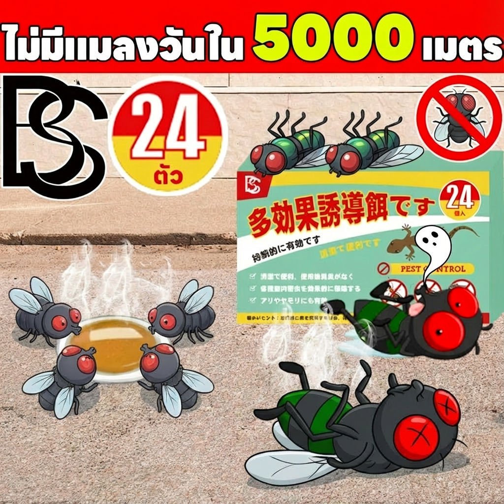 🪰เทคโนโลยีผลิตภัณฑ์ล่าสุด🪰 BS ฆ่าแมลงวัน กำจัดแมลงวัน ไล่แมลงวัน เหยื่อล่อแมลงวัน ไล่แมลงวัน ไล่แมลงหวี่ แมลงวัน แมลงวัน ใช้ได้ 24 ชิ้น/กล่อง 3 ปี ไม่เป็นอันตรายต่อร่างกายและอาหาร แต่ร้ายแรงต่อแมลงวัน