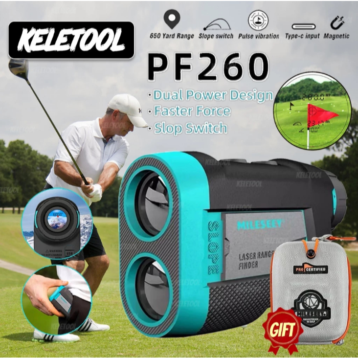 Mileseey เครื่องวัดระยะทางเลเซอร์กอล์ฟ PF260 600ม. พร้อมกล้องโทรทรรศน์ปรับได้ ชาร์จไฟได้