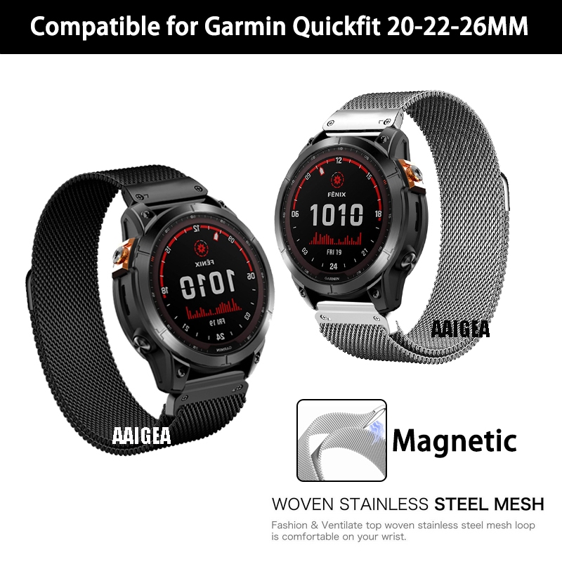 20/22/26 มม.สแตนเลสสตีล Milanese Band สําหรับ Garmin instinct 2 3 E / Fenix 8 / 7 Pro 7X 7S / 6 6X 6