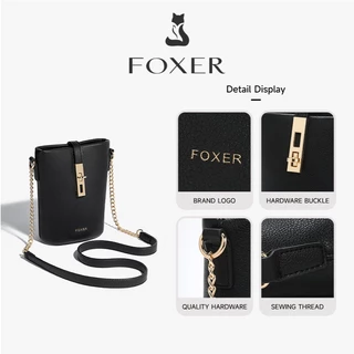 FOXER กระเป๋าแฟชั่นสะพายข้าง กระเป๋าสะพายข้างทรงถัง กระเป๋าถือดีไซน์โซ่โลหะ