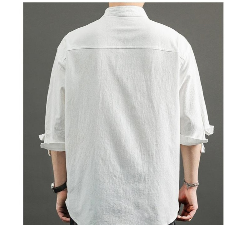 เสื้อเชิ้ตผู้ชายแขนสั้น เสื้อคอจีน ทรงหลวม ผ้าลินินนุ่ม สไตล์จีน เรียบง่าย เนื้อผ้าไม่หนาใส่สบาย - รูปที่ 6