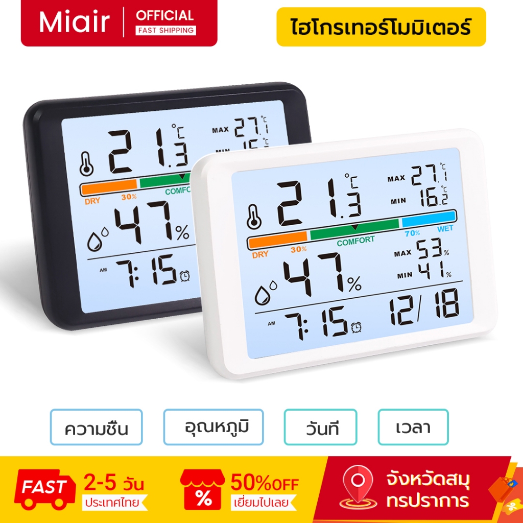 Miair เครื่องวัดอุณหภูมิและความชื้น 810 จอแสดงผลรวมทุกฟังก์ชัน พร้อมแบ็กไลต์มิตรต่อสายตา