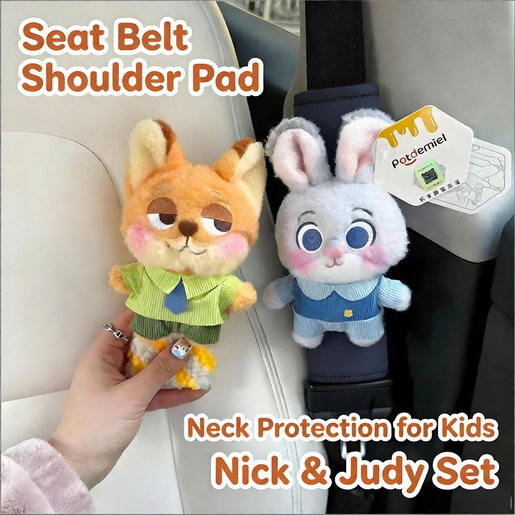 ตุ๊กตาน่ารักขั้นสูง Nick Wilde Judy Hopps Zootopia Plush ShoulderPad รองเข็มขัดนิรภัย รถยนต์ Anti-Strangulation ป้องกันคอเด็ก นุ่ม ไม่รัด เหมาะสำหรับครอบครัว ของขวัญ