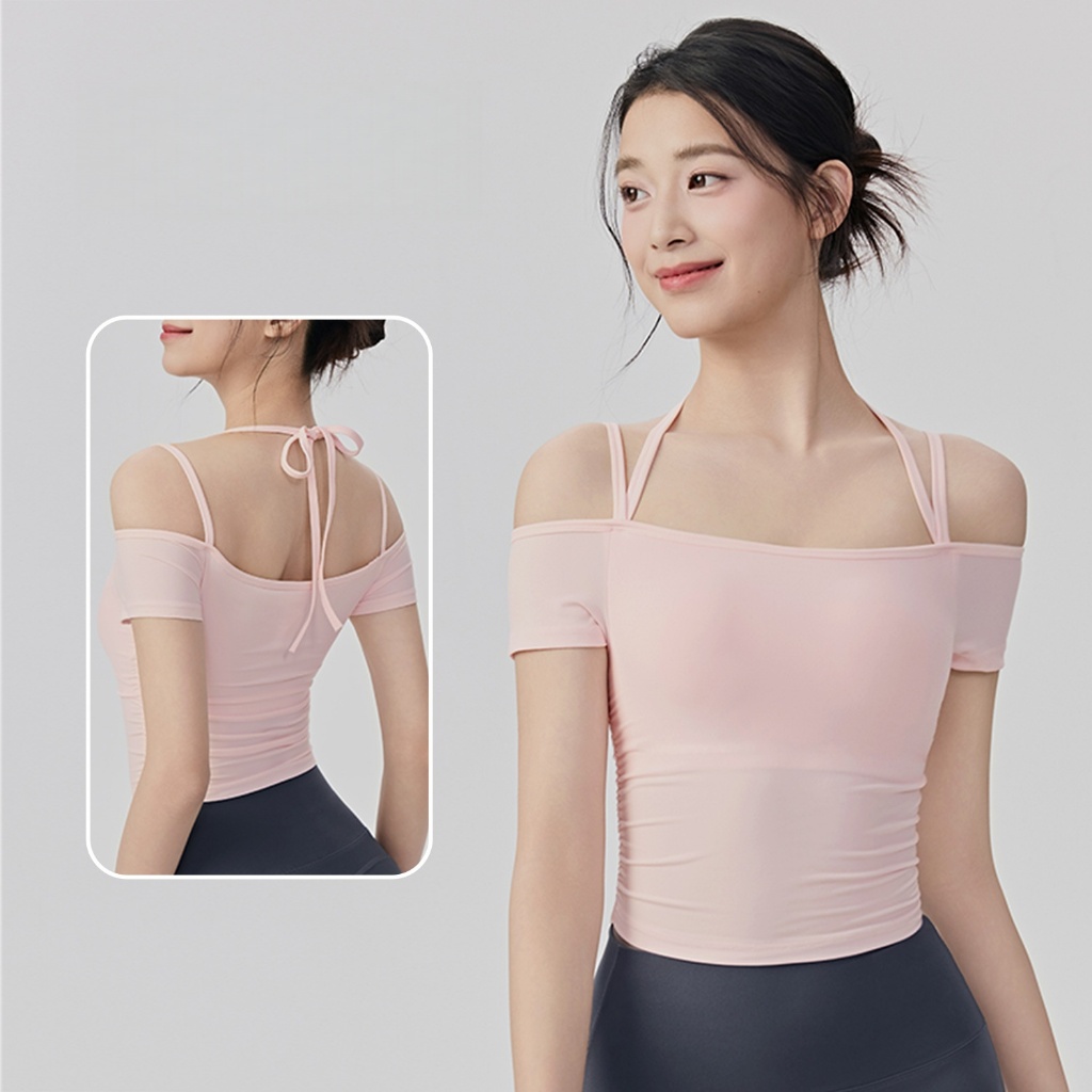 เสื้อโยคะเปิดไหล่เชือกแขวนคอสำหรับผู้หญิง - สไตล์สปอร์ตสำหรับฟิตเนสและโยคะ