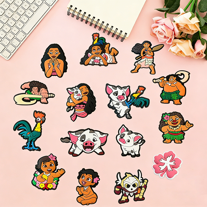 .charms การ์ตูน Moana และ emoji สำหรับตกแต่งรองเท้าแตะและซอลส์ ของขวัญน่ารักสำหรับเพื่อน