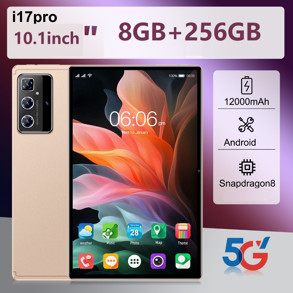 A17 Pro 4G/5G สมาร์ทแท็บเล็ต 10.1 นิ้วหน่วยความจําหน้าจอ 8GB RAM + 256GB ROM กล้อง 24MP + 32MP Andro