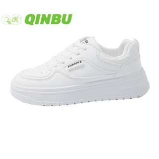 QINBU รองเท้าสุภาพสตรี สีขาว พื้นหนา เพิ่มความสูง ใส่สบายและ…