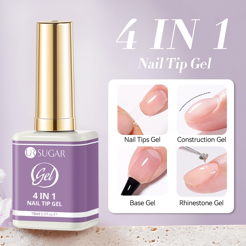 Ur SUGAR 15ml 4 IN 1 กาวเจลสําหรับเล็บเคล็ดลับฐานยางเจลเล็บ Rhinestones ติดทนนาน Soak Off Adhesion เ