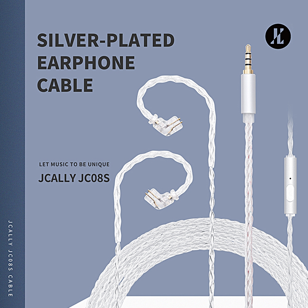 JCALLY JC08S สายหูฟัง 0.78 มม./QDC Connector HiFi เสียงลดเสียงรบกวน 8 Core 5N OFC Silver-plated Audi