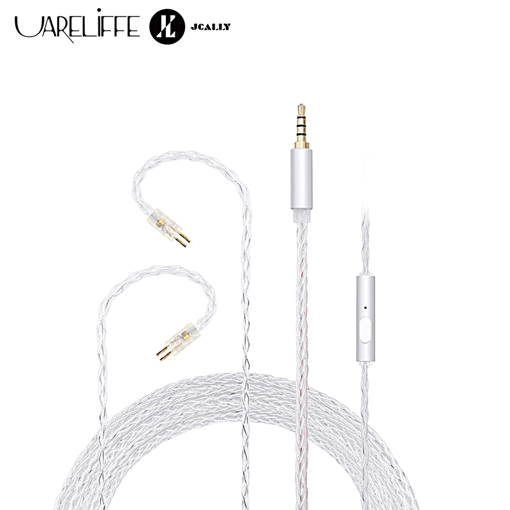 Uareliffe JCALLY JC08S เอียร์บัดสาย Braid 8 Core 5N OFC Silver-plated หูฟังสายไมโครโฟน 0.78 มม./QDC 