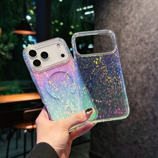 Bling Sequins & เพชรรูปแบบเคสโทรศัพท์แม่เหล็กสําหรับ iPhone 17 Air 14 15 16 Plus 16e 17e 12 13 Pro Max 11 Clear Hard Cover