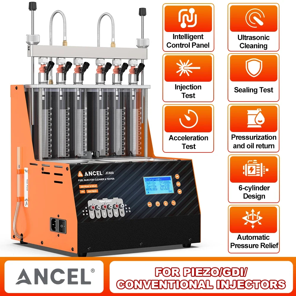 ANCEL JC600 6 กระบอก GDI Piezo การใช้หัวฉีด Tester & หัวฉีดทําความสะอาดเครื่อง Ultrasonic Cleaner Te