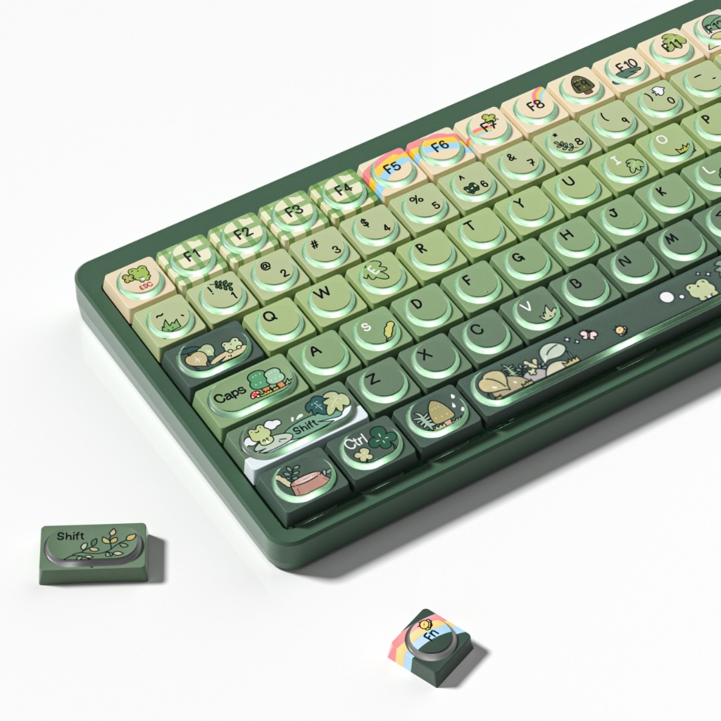 Womier 128 คีย์ Rainy Frog Day Keycaps ชุดที่กําหนดเอง Retro สีเขียว Key Caps สําหรับ Cherry Gateron MX Switches แป้นพิมพ์เครื่องกล