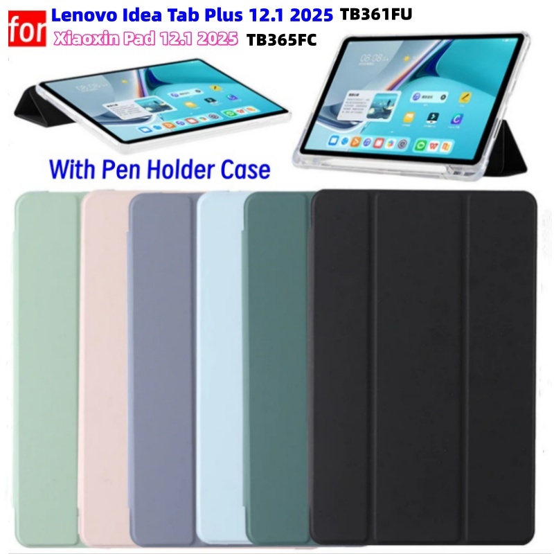 สําหรับ Lenovo Idea Tab Plus 12.1 2025 TB361FU พร้อมโปร่งใสกลับและที่ใส่ดินสอสําหรับ Xiaoxin Pad 12.