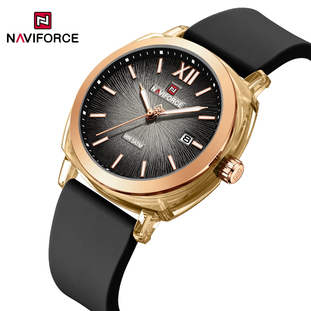 Naviforce NF6111 สีลูกกวาดนาฬิกาปฏิทินสายรัดซิลิโคนผู้หญิงนาฬิกาควอทซ์ส่องสว่างตัวชี้ 5ATM กันน้ําสุภาพสตรีนาฬิกา