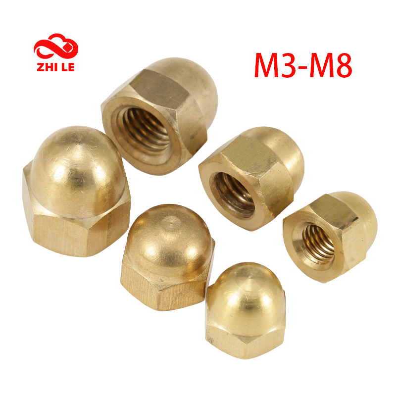 ชุดน็อตหมวก M3 M4 M5 M6 M8 ทองเหลือง Hex Bolt Acorn ถั่วสกรูทองแดงหกเหลี่ยม Domed DIN1587