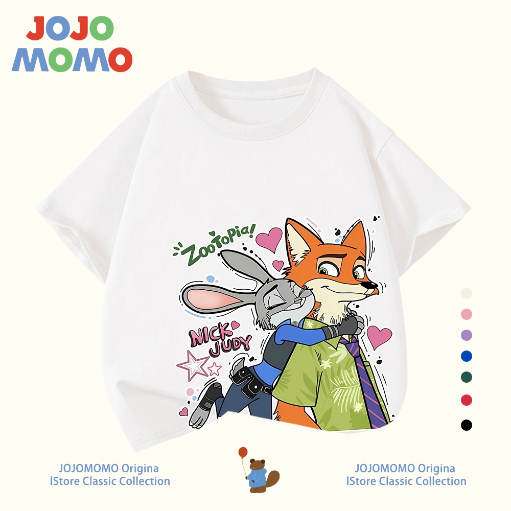 【ส่งภายใน 24 ชม】เสื้อยืดเด็ก แขนสั้น สีแดง สีขาว ลาย Nick & Judy ผ้าฝ้าย 100% ใส่สบาย อายุ 1-12 ปี ของขวัญวันเด็ก